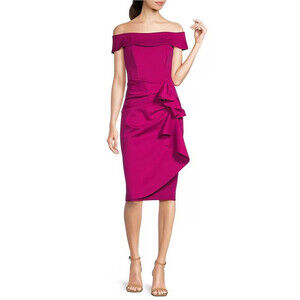 XSCAPE Women's Scuba Off-the-Shoulder Dress with Ruffle Size 8 in orchard $279